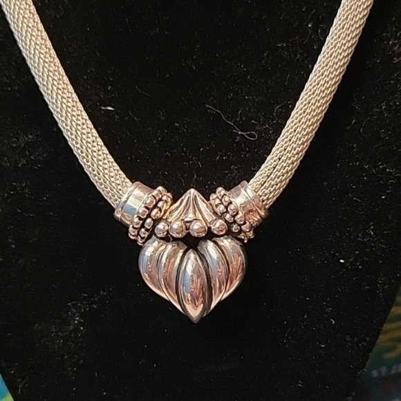 Joseph Esposito Vintage Sterling Heart Mesh Necklace - Picture 4 of 10